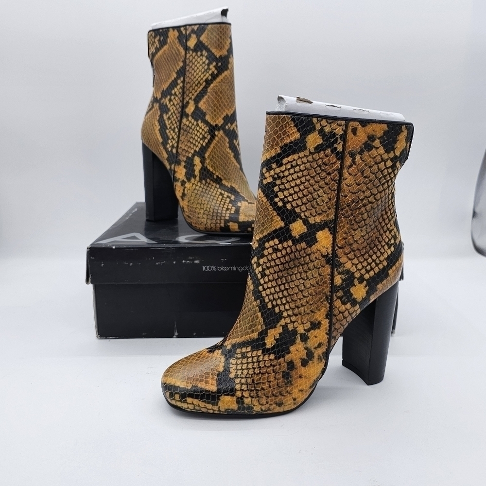 Aqua Womens Soren Leather Snakeprint High Heeled Boots Yellow 5.5 - Picture 3 of 13